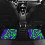 Purple Green Psychedelic Trippy Print Front and Back Car Floor Mats