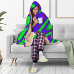 Purple Green Psychedelic Trippy Print Hooded Blanket