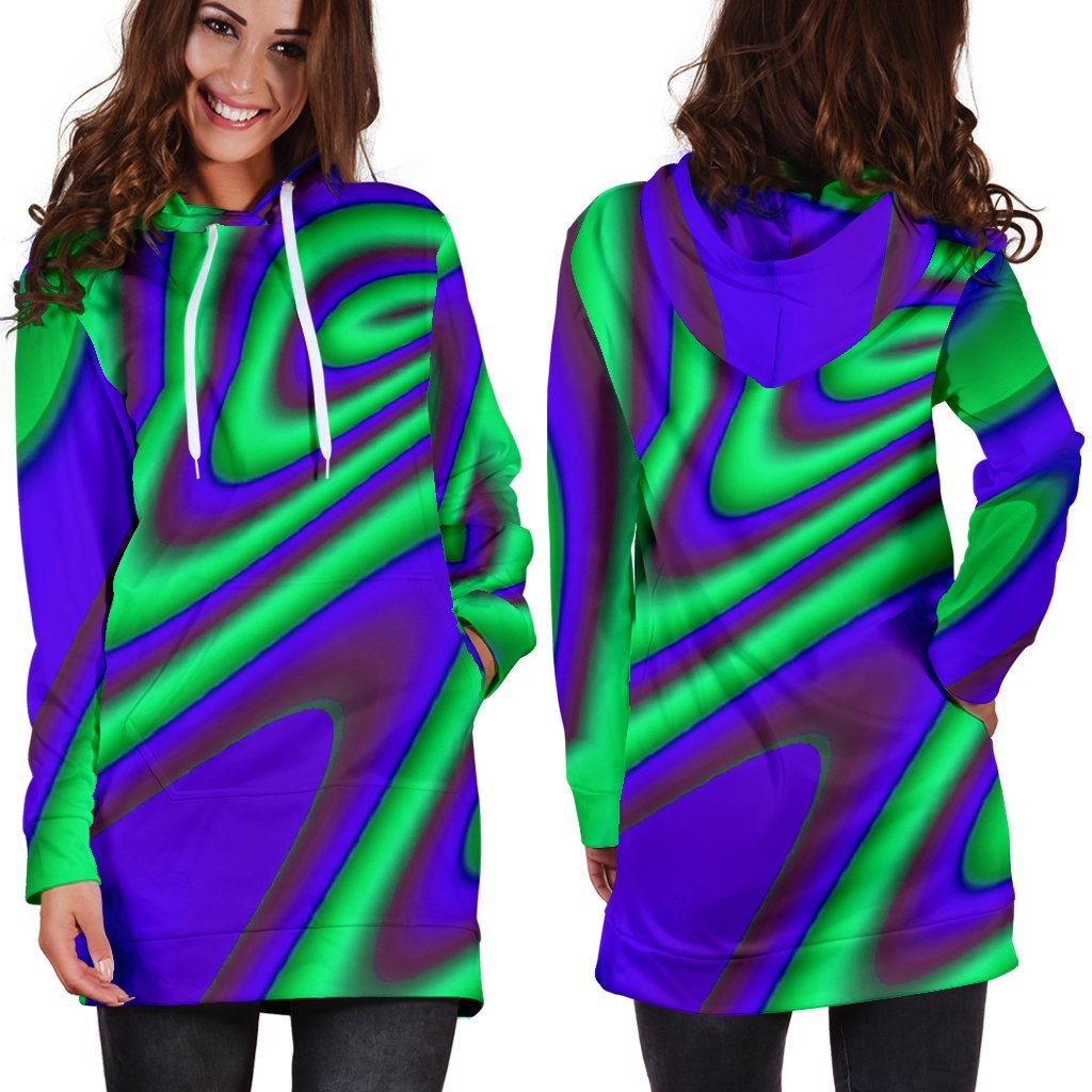 Purple Green Psychedelic Trippy Print Hoodie Dress GearFrost