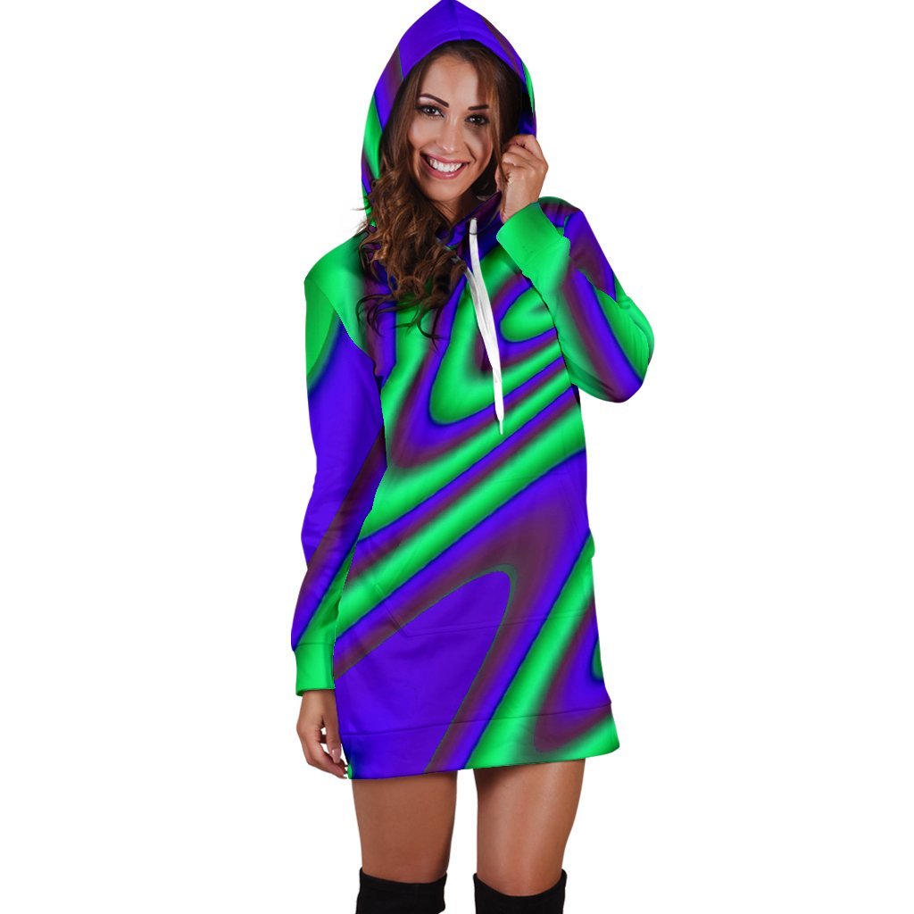 Purple Green Psychedelic Trippy Print Hoodie Dress GearFrost