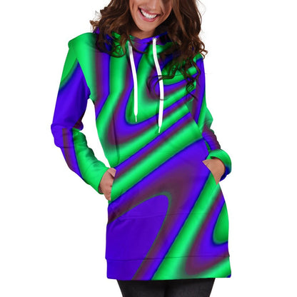 Purple Green Psychedelic Trippy Print Hoodie Dress GearFrost