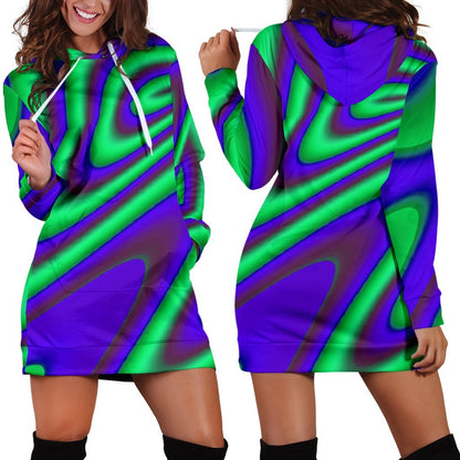 Purple Green Psychedelic Trippy Print Hoodie Dress GearFrost