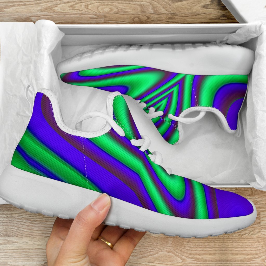 Purple Green Psychedelic Trippy Print Mesh Knit Shoes GearFrost