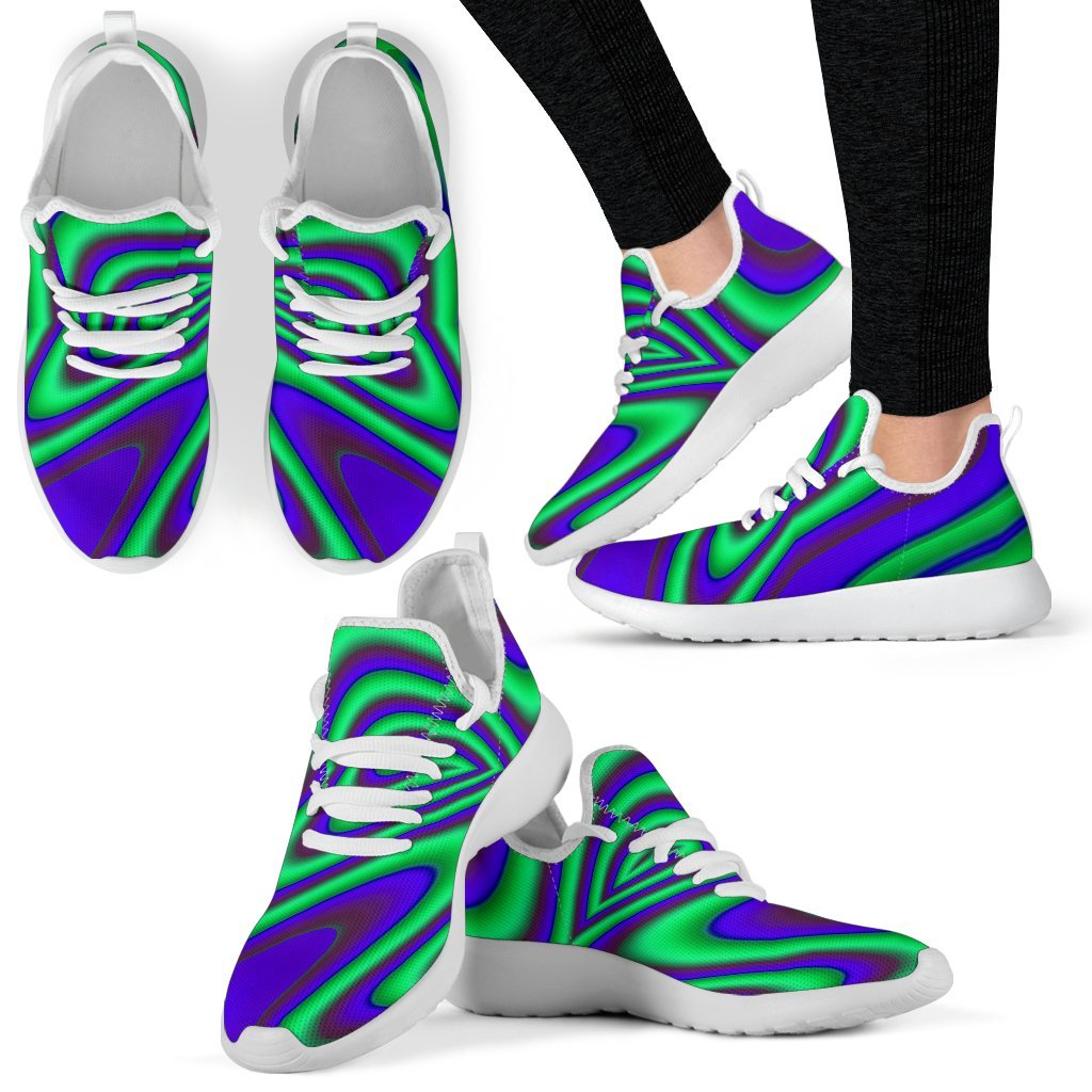 Purple Green Psychedelic Trippy Print Mesh Knit Shoes GearFrost