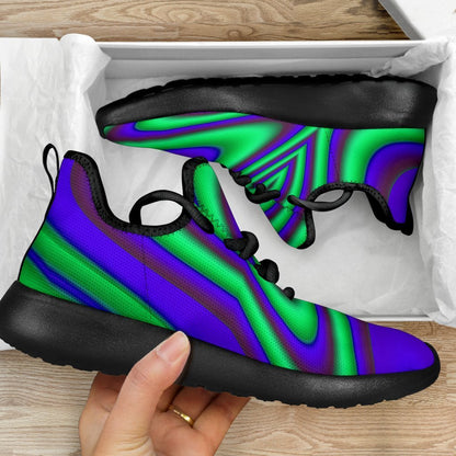 Purple Green Psychedelic Trippy Print Mesh Knit Shoes GearFrost