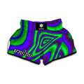 Purple Green Psychedelic Trippy Print Muay Thai Boxing Shorts