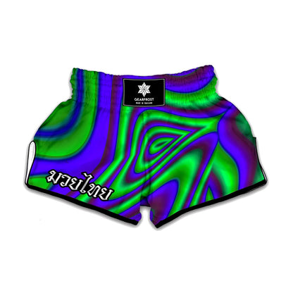 Purple Green Psychedelic Trippy Print Muay Thai Boxing Shorts