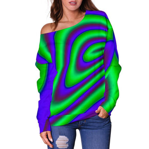 Purple Green Psychedelic Trippy Print Off Shoulder Sweatshirt GearFrost