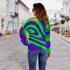 Purple Green Psychedelic Trippy Print Off Shoulder Sweatshirt GearFrost