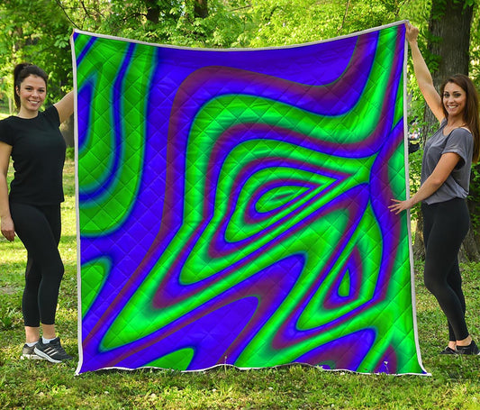 Purple Green Psychedelic Trippy Print Quilt