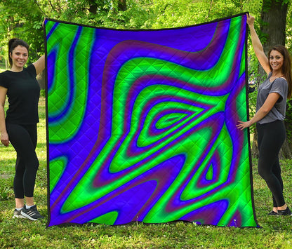 Purple Green Psychedelic Trippy Print Quilt