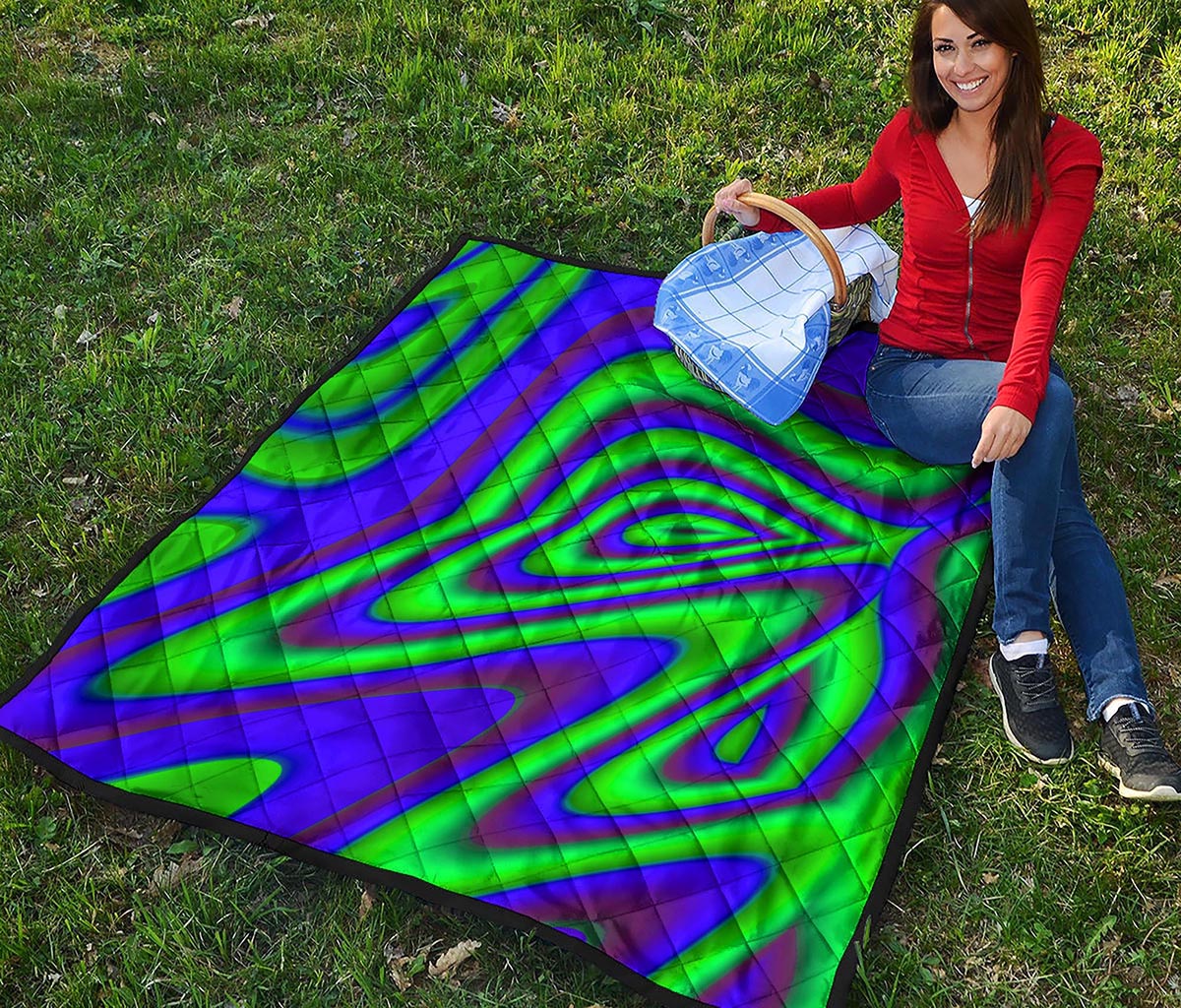 Purple Green Psychedelic Trippy Print Quilt