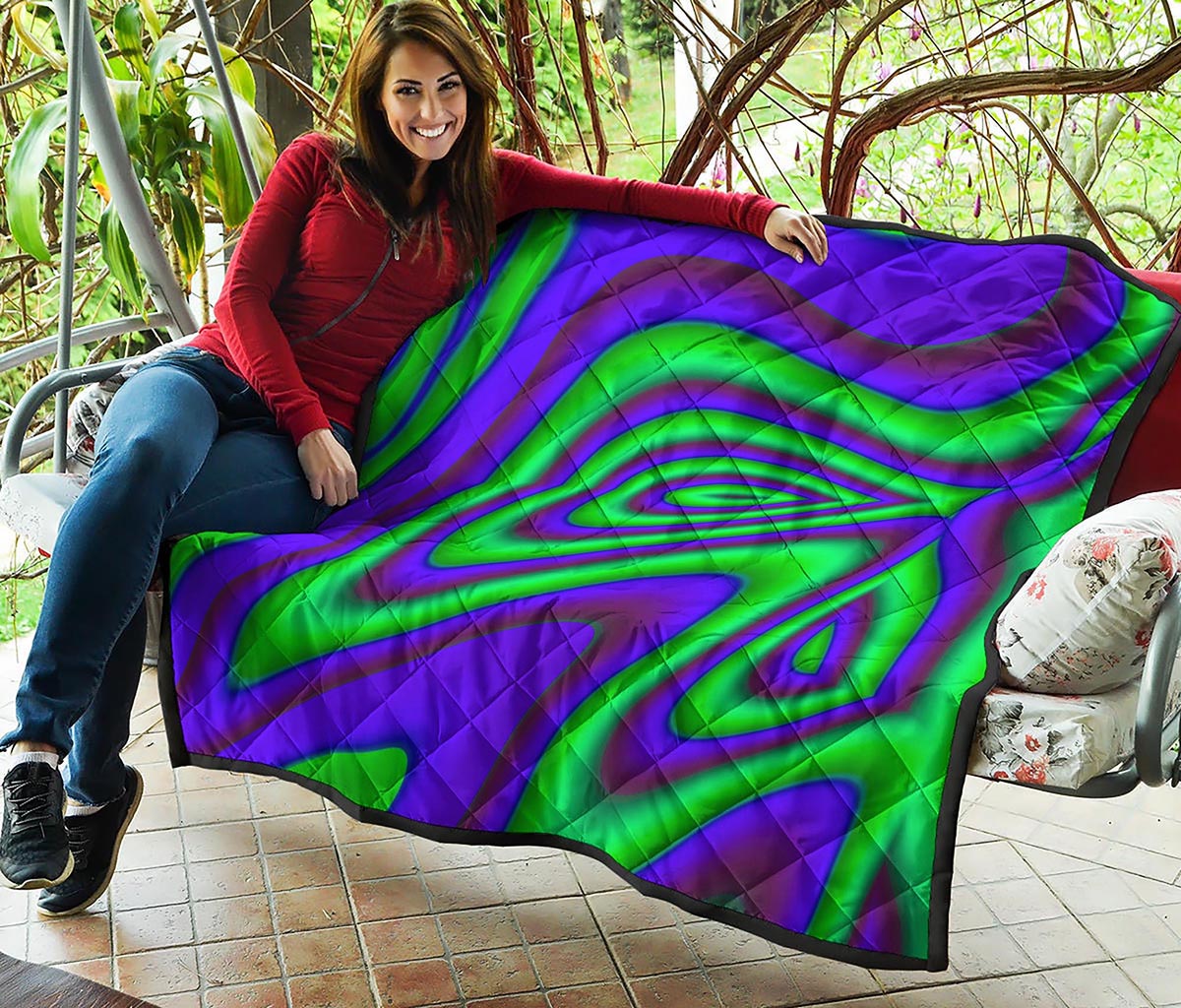 Purple Green Psychedelic Trippy Print Quilt