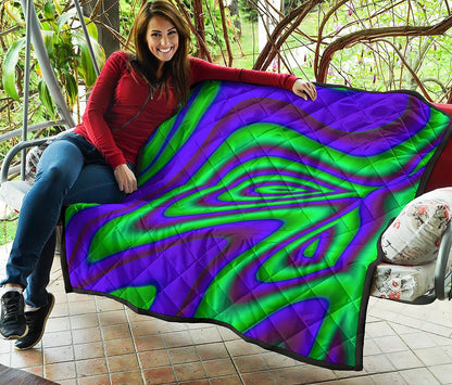 Purple Green Psychedelic Trippy Print Quilt