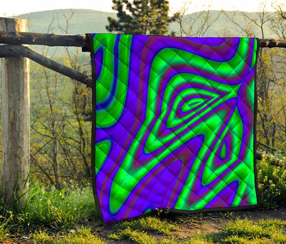 Purple Green Psychedelic Trippy Print Quilt
