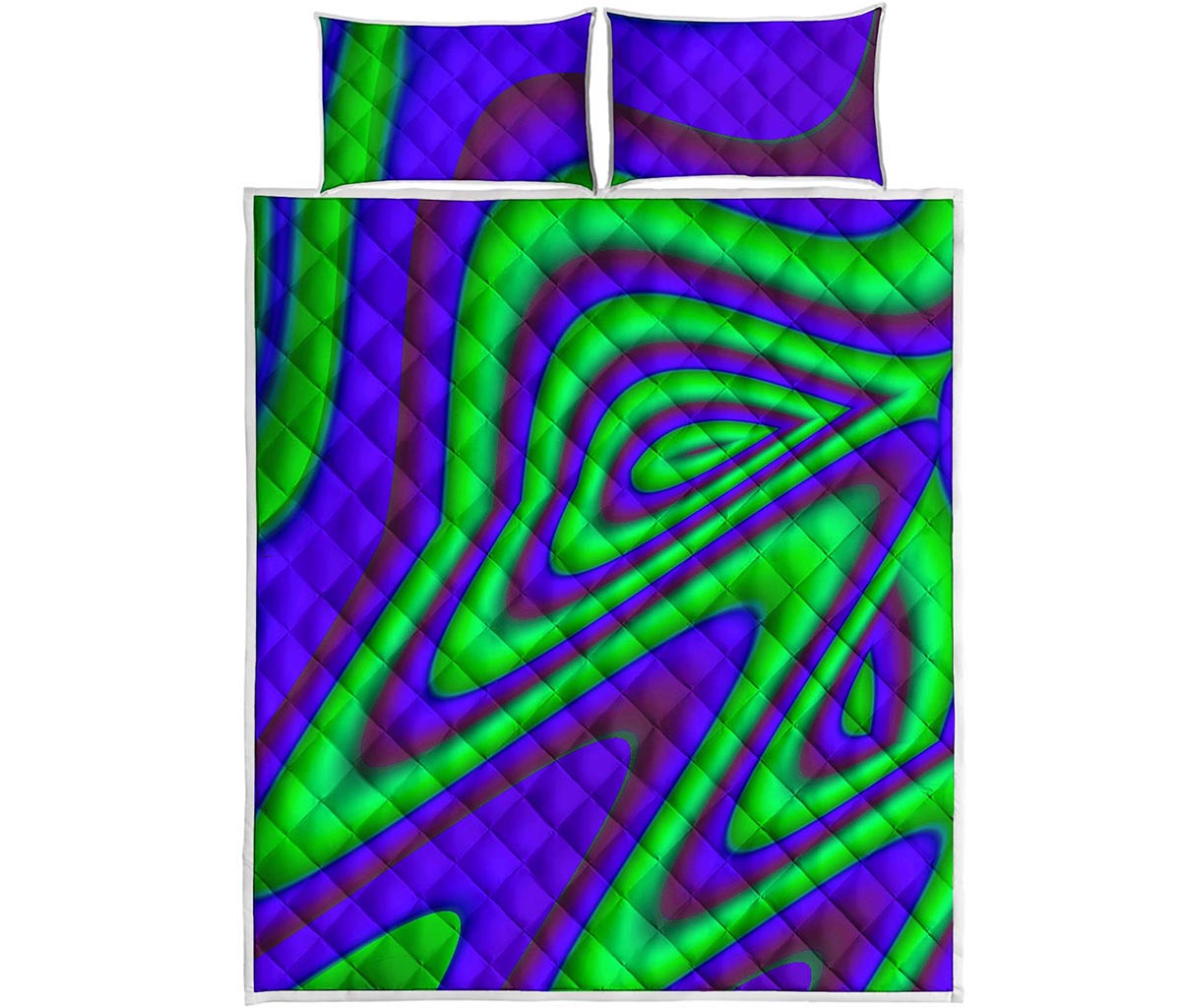 Purple Green Psychedelic Trippy Print Quilt Bed Set
