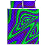 Purple Green Psychedelic Trippy Print Quilt Bed Set