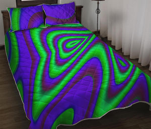 Purple Green Psychedelic Trippy Print Quilt Bed Set