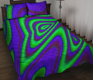 Purple Green Psychedelic Trippy Print Quilt Bed Set