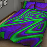 Purple Green Psychedelic Trippy Print Quilt Bed Set