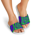 Purple Green Psychedelic Trippy Print White Slide Sandals