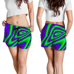 Purple Green Psychedelic Trippy Print Women's Shorts