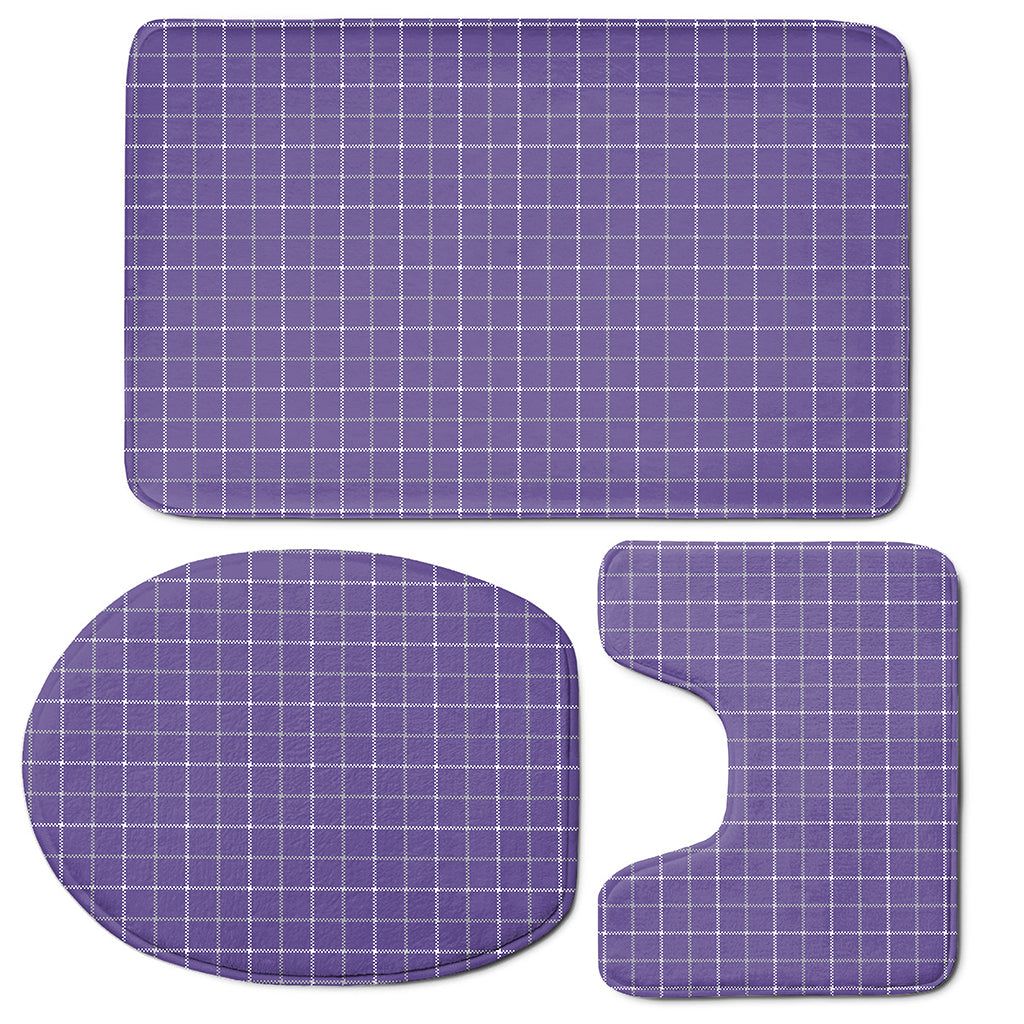 Purple Grey And White Tattersall Print 3 Piece Bath Mat Set