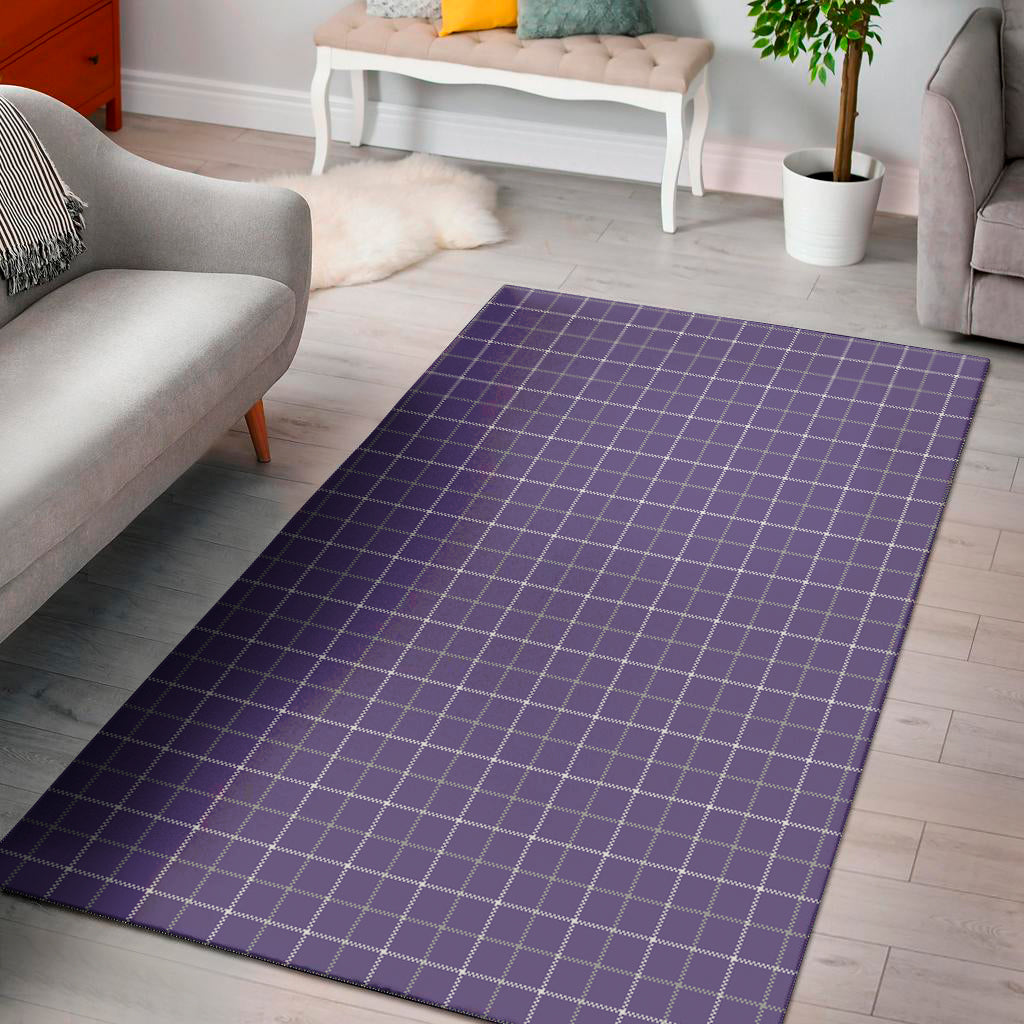 Purple Grey And White Tattersall Print Area Rug