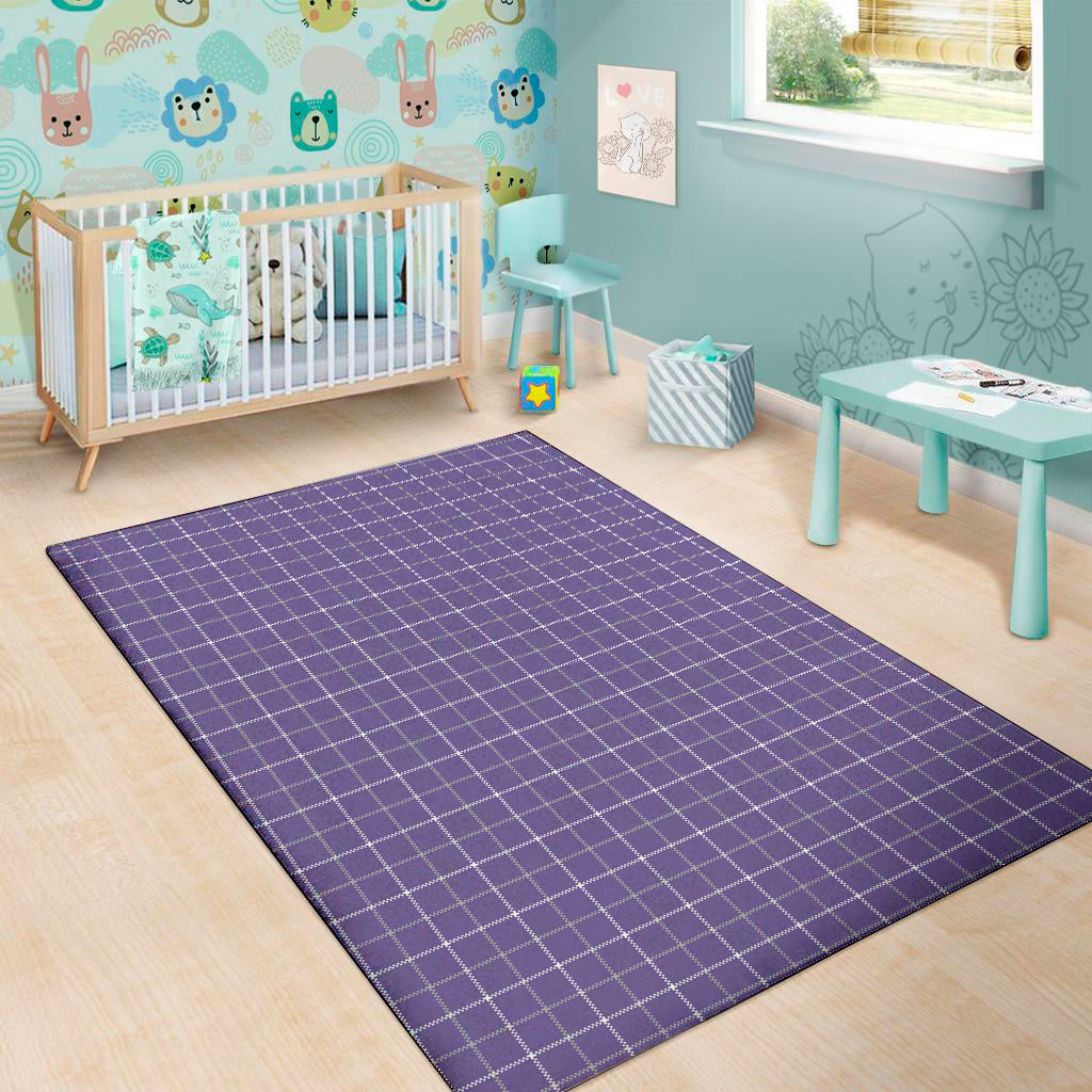 Purple Grey And White Tattersall Print Area Rug