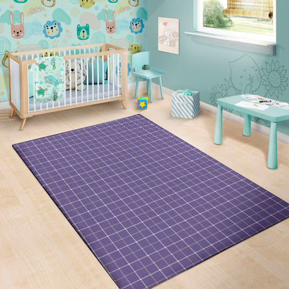 Purple Grey And White Tattersall Print Area Rug