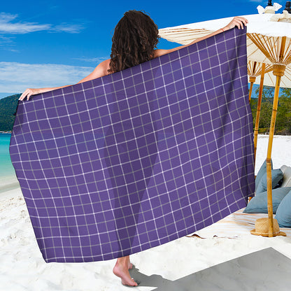 Purple Grey And White Tattersall Print Beach Sarong Wrap