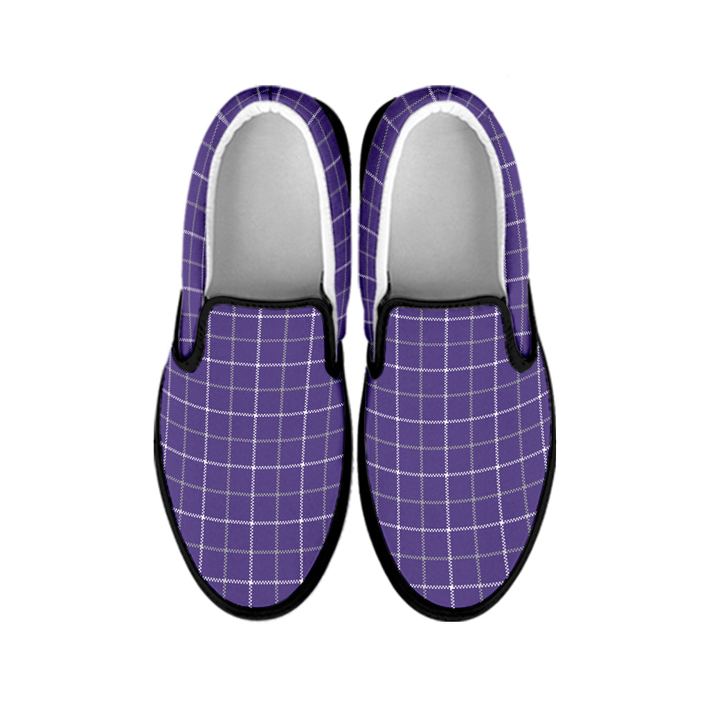 Purple Grey And White Tattersall Print Black Slip On Shoes