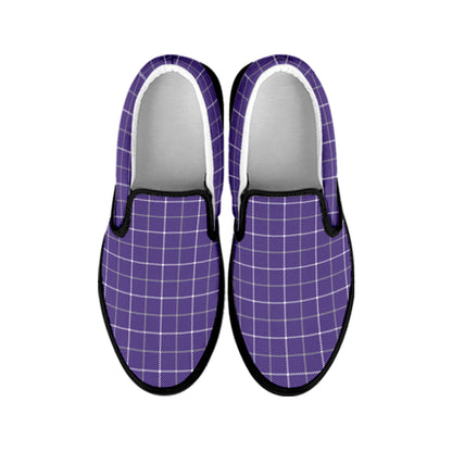 Purple Grey And White Tattersall Print Black Slip On Shoes