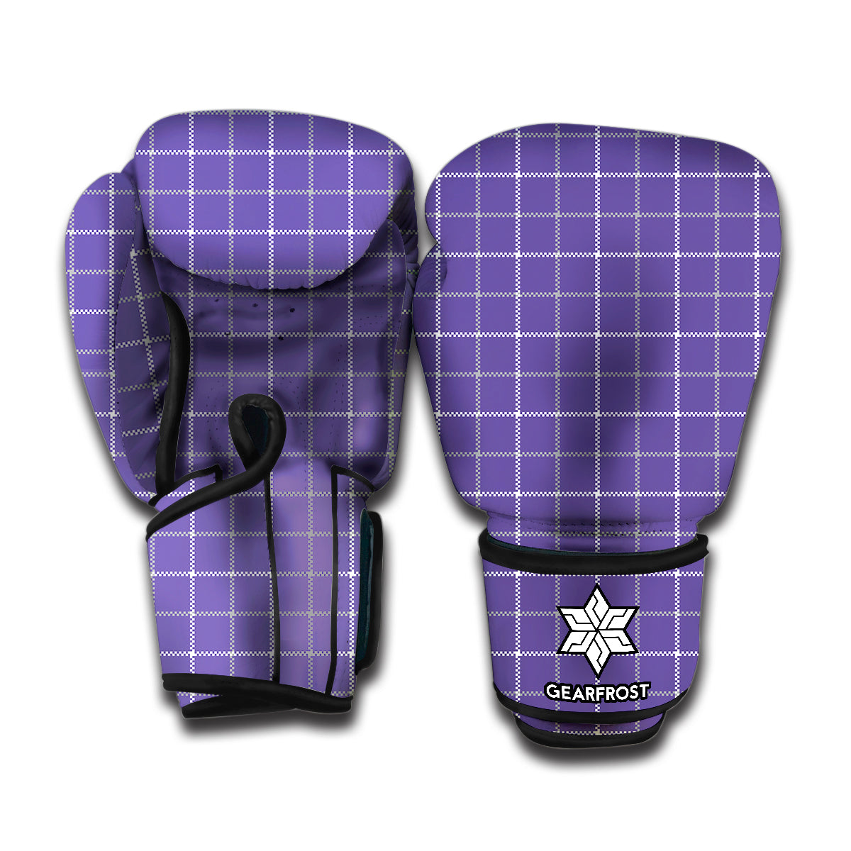 Purple Grey And White Tattersall Print Boxing Gloves