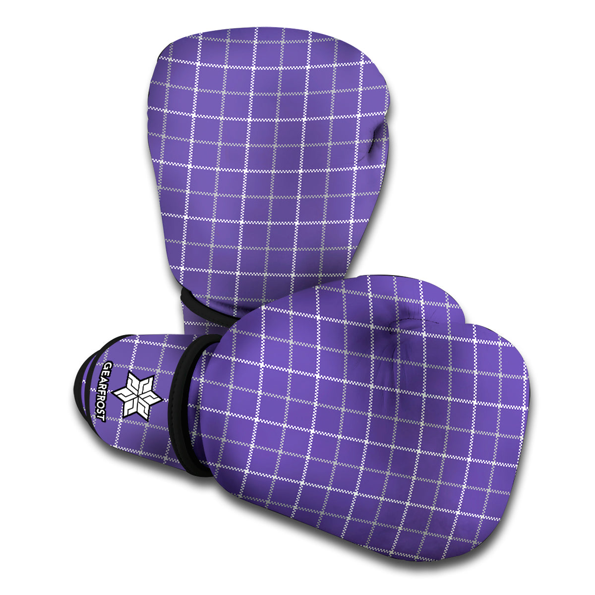 Purple Grey And White Tattersall Print Boxing Gloves
