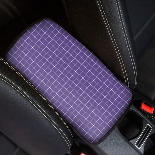 Purple Grey And White Tattersall Print Car Center Console Cover