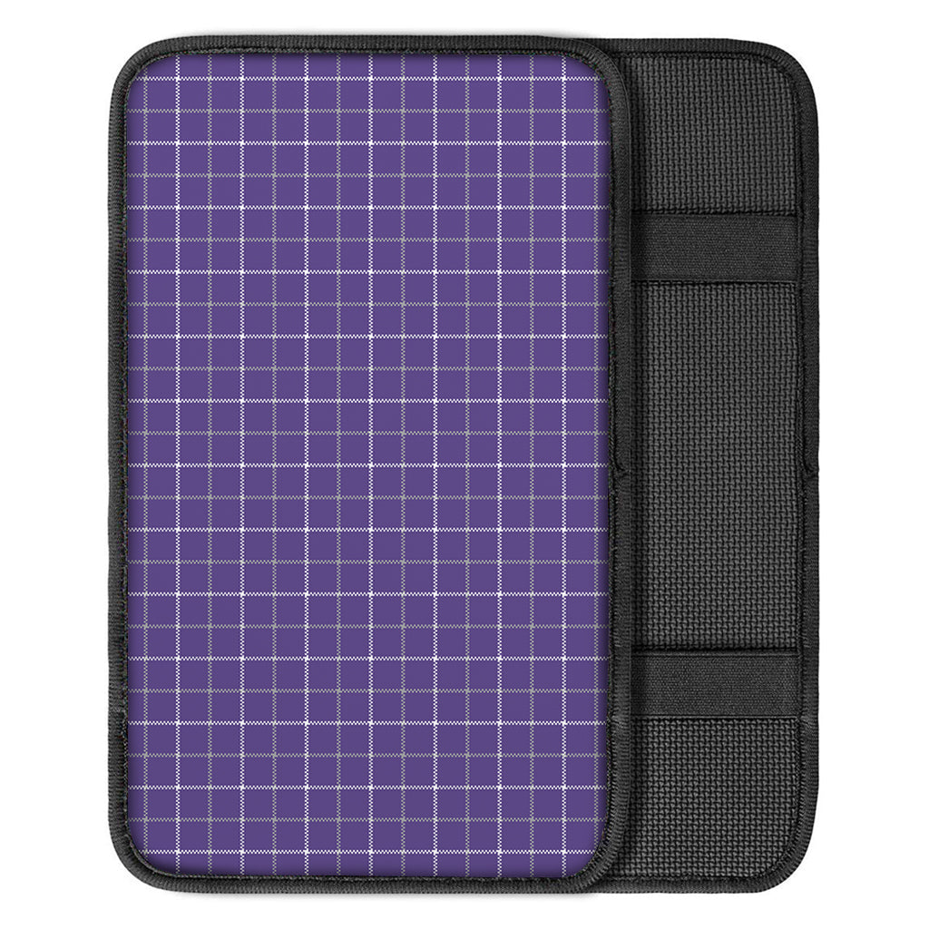 Purple Grey And White Tattersall Print Car Center Console Cover