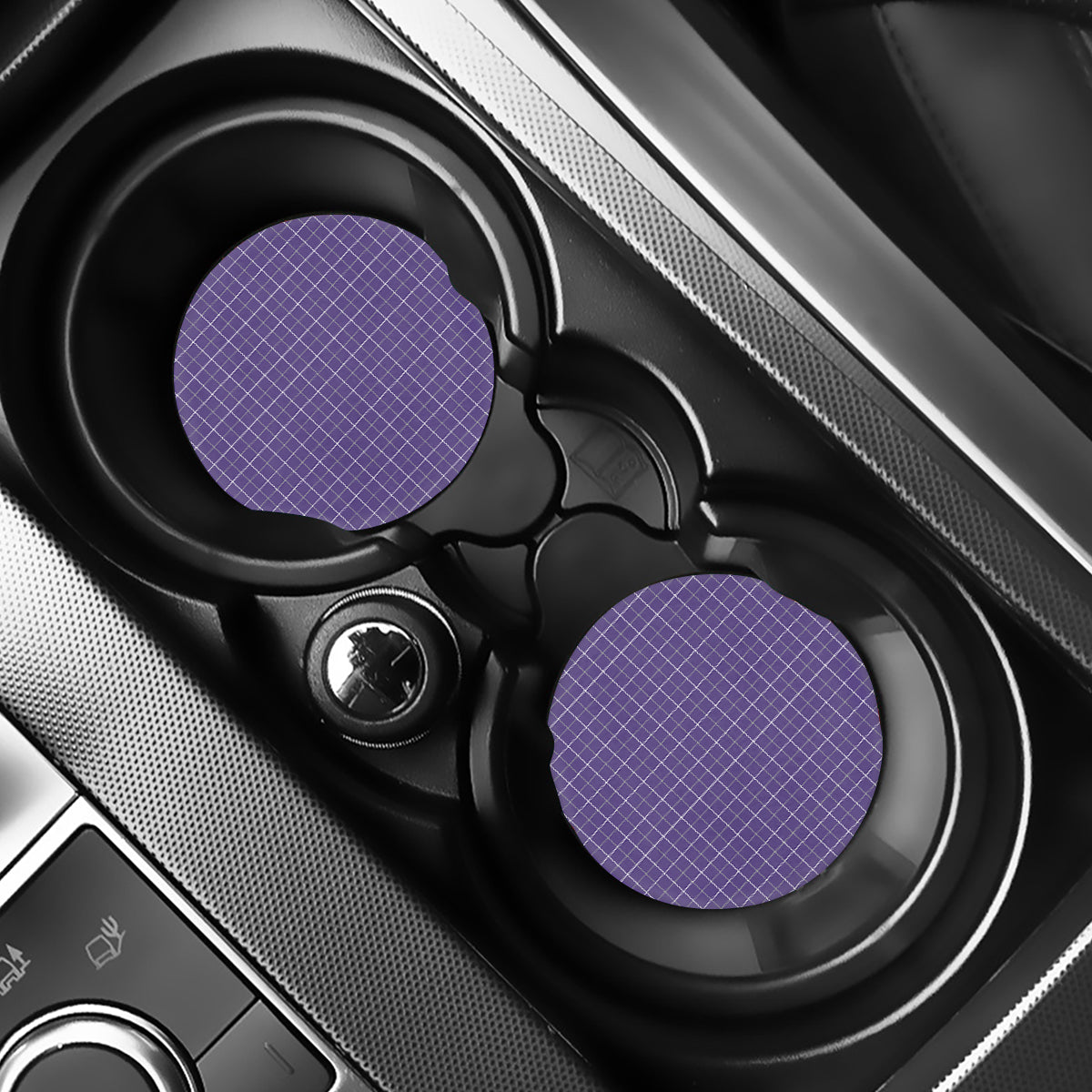 Purple Grey And White Tattersall Print Car Coasters