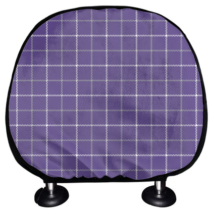 Purple Grey And White Tattersall Print Car Headrest Covers