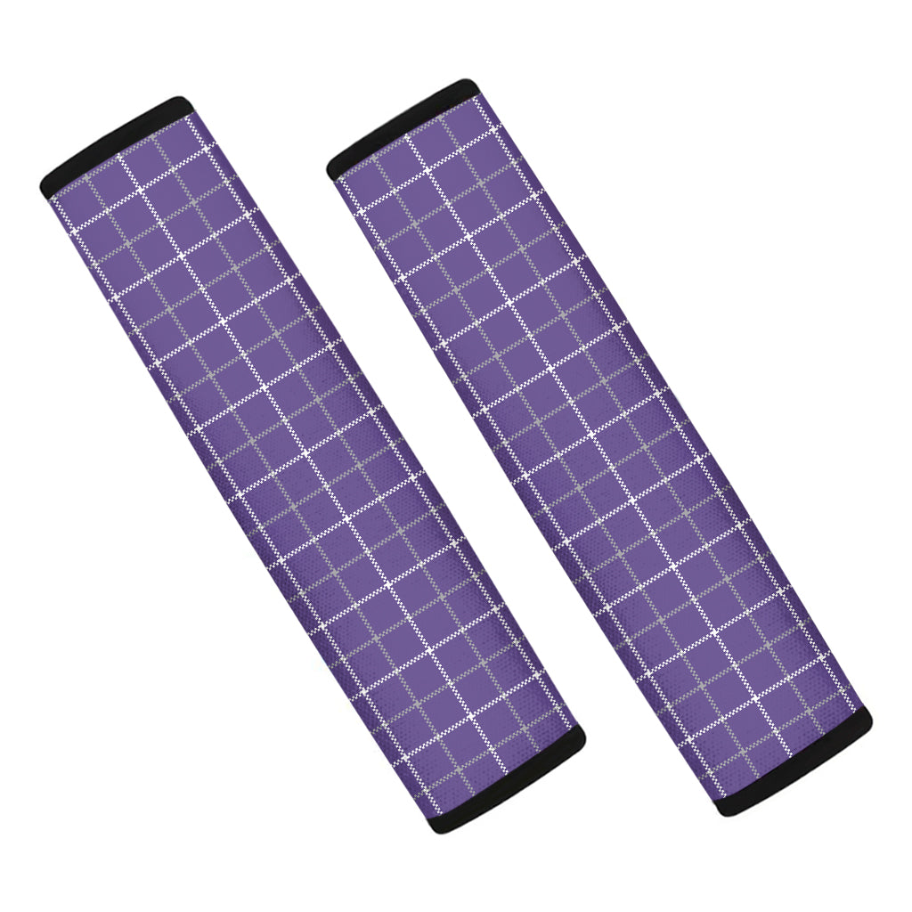 Purple Grey And White Tattersall Print Car Seat Belt Covers