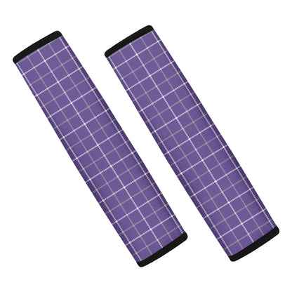 Purple Grey And White Tattersall Print Car Seat Belt Covers