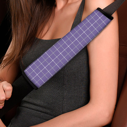 Purple Grey And White Tattersall Print Car Seat Belt Covers