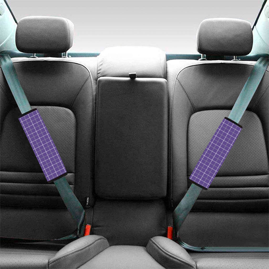 Purple Grey And White Tattersall Print Car Seat Belt Covers