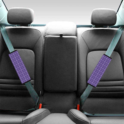 Purple Grey And White Tattersall Print Car Seat Belt Covers