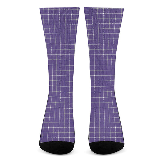 Purple Grey And White Tattersall Print Crew Socks