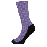 Purple Grey And White Tattersall Print Crew Socks