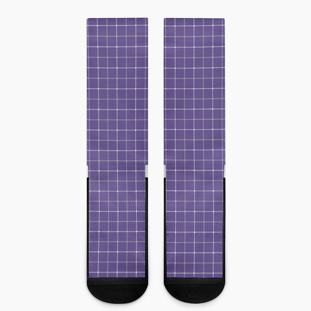 Purple Grey And White Tattersall Print Crew Socks
