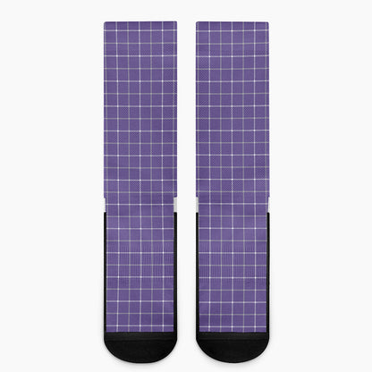 Purple Grey And White Tattersall Print Crew Socks