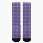 Purple Grey And White Tattersall Print Crew Socks