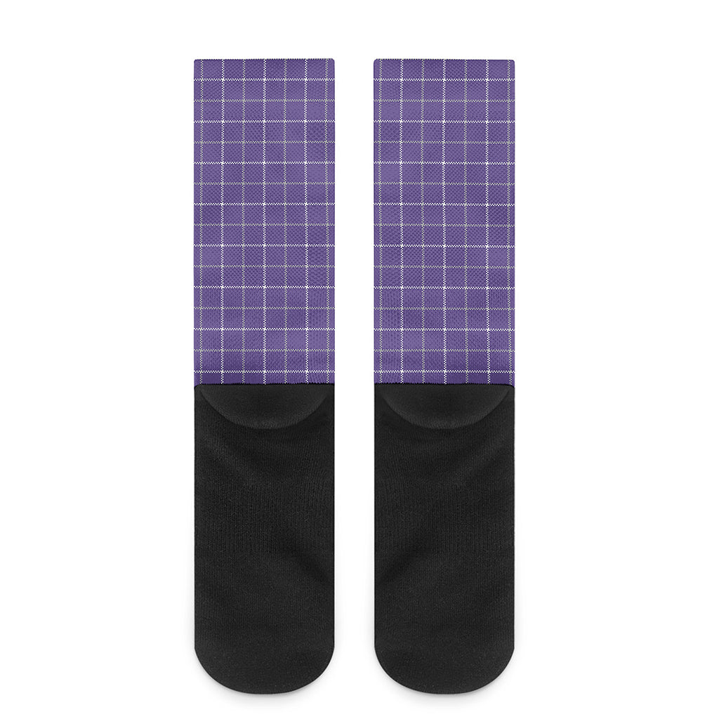 Purple Grey And White Tattersall Print Crew Socks